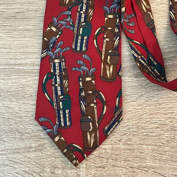Hathaway Golf Silk Mens Neck Tie‎ Novelty Image with Golf Club Bag Burgundy - Picture 5 of 5